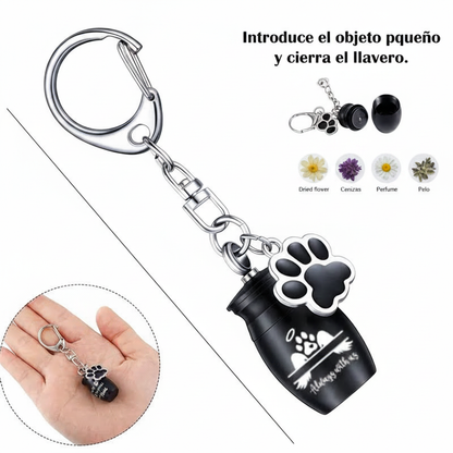 Llavero conmemorativo, contenido: flor seca, cenizas, perfume o pelo
