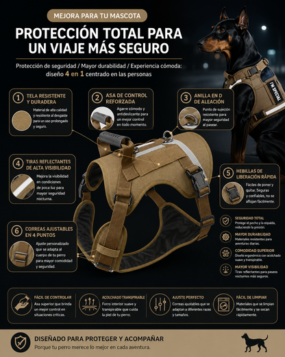Arnés táctico reflectante para perros. Ajustable