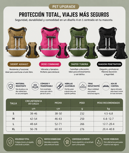 Arnés táctico reflectante para perros. Ajustable