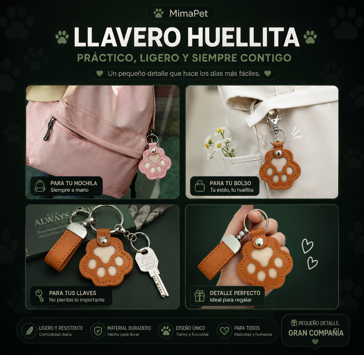 Llavero Guarda-Pelo de Mascota - Recuerdo con Colgante de Huella